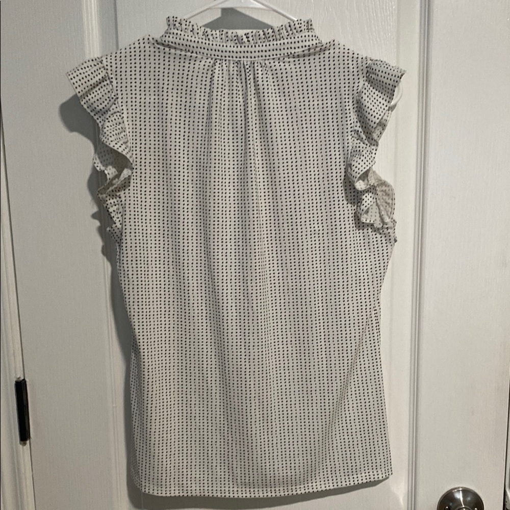 Adrianna Papell Ruffled Flutter Sleeve Blouse in White and Black - Picture 6 of 11
